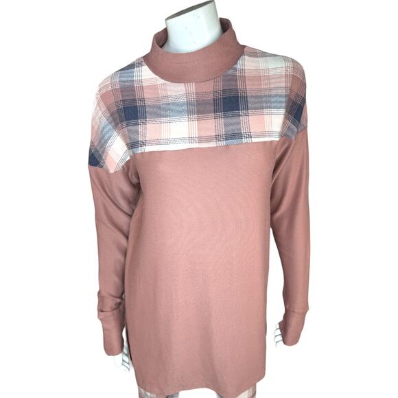 Cuddl Duds Cozy Jersey Fleece Mock Neck Printed Set Pink/Ombre Plaid Small - Picture 2 of 14
